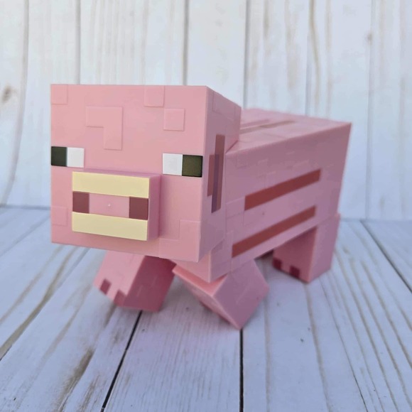 Minecraft Pig Coin Bank Pink Block Piggy Bank - Kids Collectible Decor - Picture 1 of 7